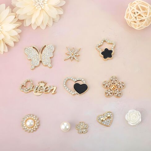 24 PCS Clog Charms for Women Girls, Gold Hole Shoe Charms, Bling Rhinestone Pearl Shoe Decorations for Clogs, DIY Clog Sandal Decoration Accessories Jewelry Charm in Kuwait