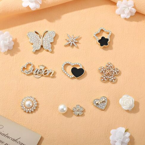 24 PCS Clog Charms for Women Girls, Gold Hole Shoe Charms, Bling Rhinestone Pearl Shoe Decorations for Clogs, DIY Clog Sandal Decoration Accessories Jewelry Charm in Kuwait