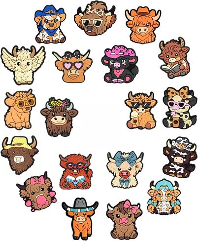 Highland Cattle Shoe Decoration Charms, 19pcs ABS DIY Decorations for Clogs and Sandals, Versatile Craft Accessories for Valentine's Day, Easter, Mardi Gras, Christmas in Saudi Arabia