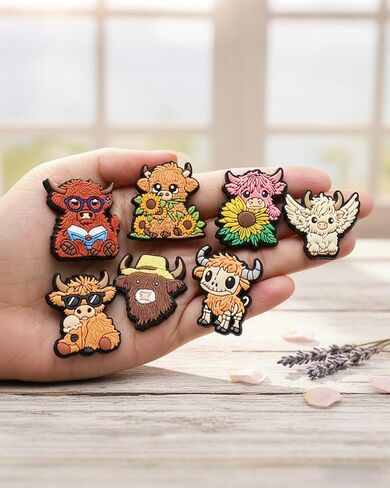 Highland Cattle Shoe Decoration Charms, 19pcs ABS DIY Decorations for Clogs and Sandals, Versatile Craft Accessories for Valentine's Day, Easter, Mardi Gras, Christmas in Saudi Arabia