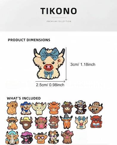 Highland Cattle Shoe Decoration Charms, 19pcs ABS DIY Decorations for Clogs and Sandals, Versatile Craft Accessories for Valentine's Day, Easter, Mardi Gras, Christmas in Saudi Arabia