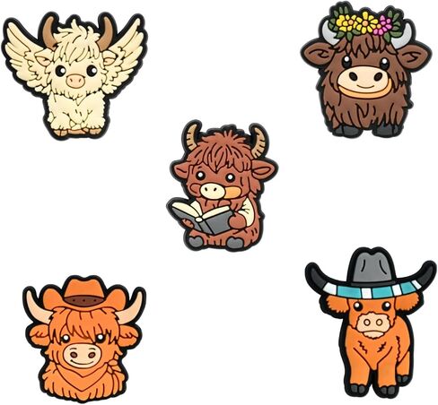 Highland Cattle Shoe Decoration Charms, 19pcs ABS DIY Decorations for Clogs and Sandals, Versatile Craft Accessories for Valentine's Day, Easter, Mardi Gras, Christmas in Saudi Arabia