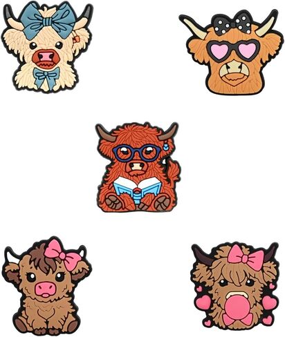 Highland Cattle Shoe Decoration Charms, 19pcs ABS DIY Decorations for Clogs and Sandals, Versatile Craft Accessories for Valentine's Day, Easter, Mardi Gras, Christmas in Saudi Arabia
