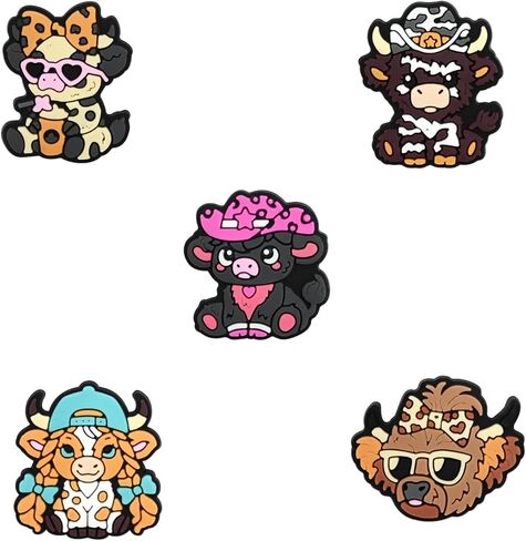 Highland Cattle Shoe Decoration Charms, 19pcs ABS DIY Decorations for Clogs and Sandals, Versatile Craft Accessories for Valentine's Day, Easter, Mardi Gras, Christmas in Saudi Arabia