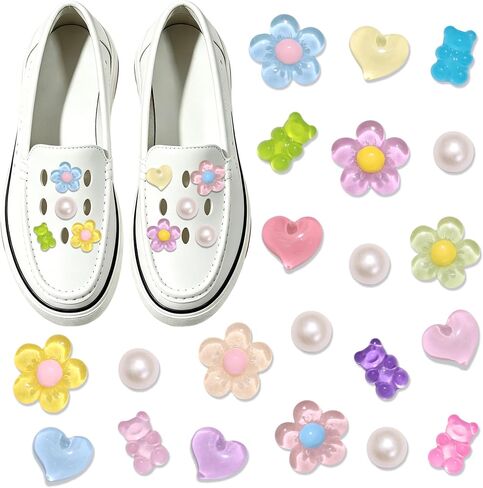 BELICEY 21PCS Colorful Shoes Charms Summer Daisy Flower Heart Charms for Flip Flops Accessories Cute Bear Pearls DIY Shoes Decoration Charms for Women Girls in Saudi Arabia