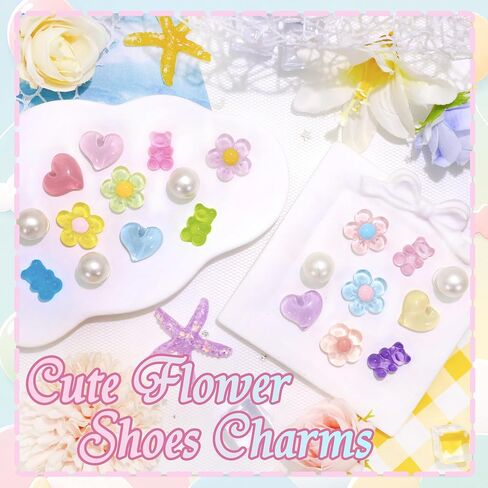 BELICEY 21PCS Colorful Shoes Charms Summer Daisy Flower Heart Charms for Flip Flops Accessories Cute Bear Pearls DIY Shoes Decoration Charms for Women Girls in Saudi Arabia