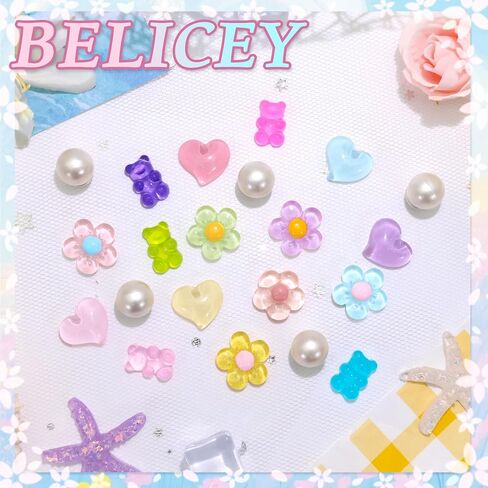 BELICEY 21PCS Colorful Shoes Charms Summer Daisy Flower Heart Charms for Flip Flops Accessories Cute Bear Pearls DIY Shoes Decoration Charms for Women Girls in Saudi Arabia
