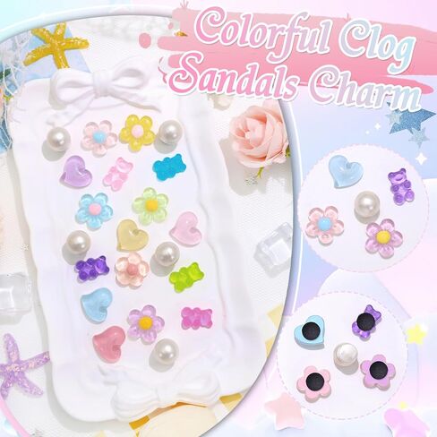 BELICEY 21PCS Colorful Shoes Charms Summer Daisy Flower Heart Charms for Flip Flops Accessories Cute Bear Pearls DIY Shoes Decoration Charms for Women Girls in Saudi Arabia