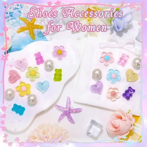 BELICEY 21PCS Colorful Shoes Charms Summer Daisy Flower Heart Charms for Flip Flops Accessories Cute Bear Pearls DIY Shoes Decoration Charms for Women Girls in Saudi Arabia