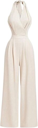 Elegant Women's Sleeveless Backless Halter Jumpsuit Casual Loose Fit With Zipper For Vacation Business in Kuwait
