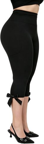 Women Coquette Capri Pants Elastic Waist Knee Length Skinny Capri Leggings Side Bow Tie Summer Cropped Pant in Kuwait