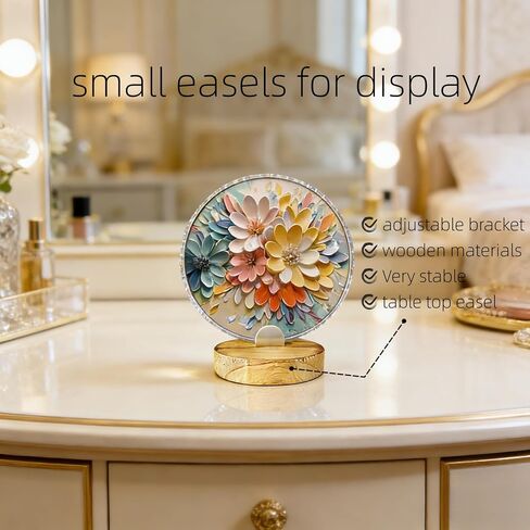 4 Pcs Premium Wood Adjustable Stained Glass Display Stands Tabletop Easels, Upright Book Display Holder for Tile, Photo Album, CD, Magazine, Postcard, Picture, Plate, Artworks, Phone, Photos, Décor(circles) in Saudi Arabia