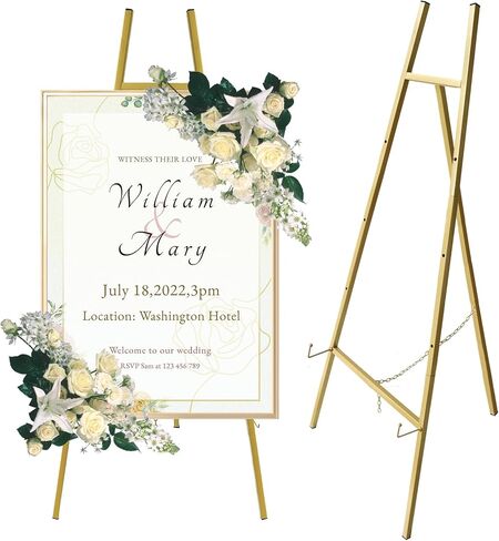 43.5" Gold Easel Stand for Sign,4-Level Height Display Easel with Adjustable chain,Easy-to-Install Metal Easel for Painting,Wedding Sign,Poster,Commercial Display in Saudi Arabia