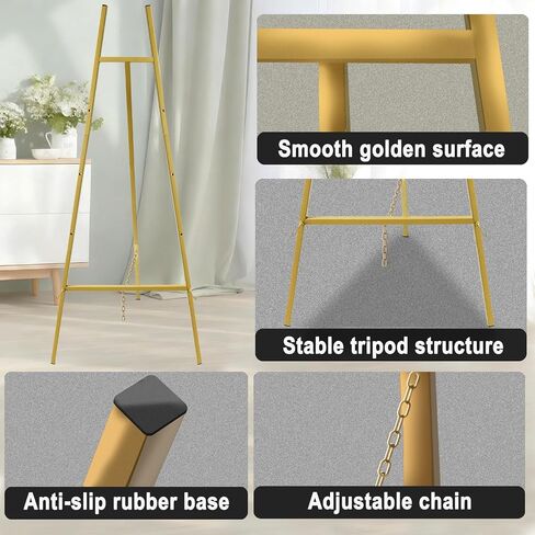 43.5" Gold Easel Stand for Sign,4-Level Height Display Easel with Adjustable chain,Easy-to-Install Metal Easel for Painting,Wedding Sign,Poster,Commercial Display in Saudi Arabia
