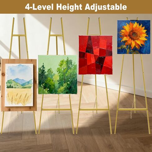 43.5" Gold Easel Stand for Sign,4-Level Height Display Easel with Adjustable chain,Easy-to-Install Metal Easel for Painting,Wedding Sign,Poster,Commercial Display in Saudi Arabia