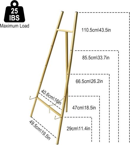 43.5" Gold Easel Stand for Sign,4-Level Height Display Easel with Adjustable chain,Easy-to-Install Metal Easel for Painting,Wedding Sign,Poster,Commercial Display in Saudi Arabia