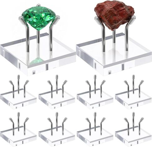 10 Pcs 3 Metal Peg Rock Display, Crystal Display Stand with Clear Acrylic Base Metal Pegs Fossil Stand Easel for Rocks, Crystal, Mineral, Geodes, Decorative Balls (2 x 2 Inch) in Saudi Arabia