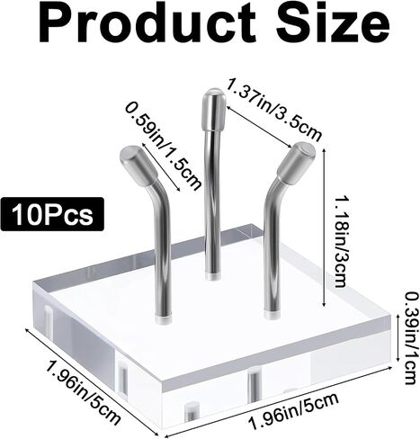 10 Pcs 3 Metal Peg Rock Display, Crystal Display Stand with Clear Acrylic Base Metal Pegs Fossil Stand Easel for Rocks, Crystal, Mineral, Geodes, Decorative Balls (2 x 2 Inch) in Saudi Arabia