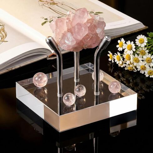 10 Pcs 3 Metal Peg Rock Display, Crystal Display Stand with Clear Acrylic Base Metal Pegs Fossil Stand Easel for Rocks, Crystal, Mineral, Geodes, Decorative Balls (2 x 2 Inch) in Saudi Arabia