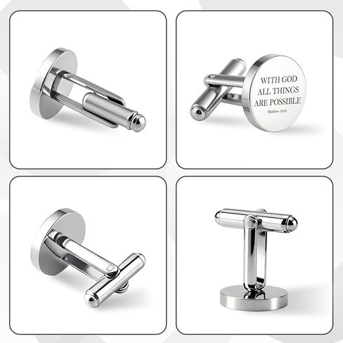 Mens Christian Gifts Inspirational Cuff Links Stainless Steel Cufflinks Bible Verse Catholic Religious Spiritual Gifts Faith Based God Biblical Gift Fathers Day Unique Birthday Presents Christmas Gift in Kuwait