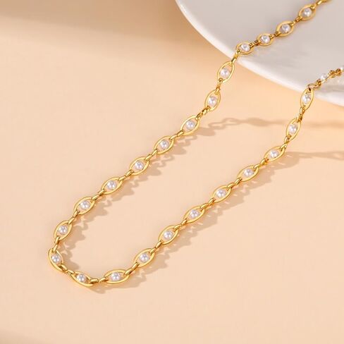 Gold Pearl Necklace for Women, 18K Gold Plated Dainty Pearls Beaded Chain Necklace Jewelry Gifts for Women in Saudi Arabia