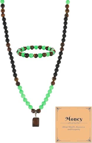 Money Attraction Necklace and Bracelet Set for Men Green Beaded Tiger Eye Money Necklace Jewelry Gift for Men Women in Kuwait