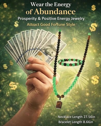 Money Attraction Necklace and Bracelet Set for Men Green Beaded Tiger Eye Money Necklace Jewelry Gift for Men Women in Kuwait