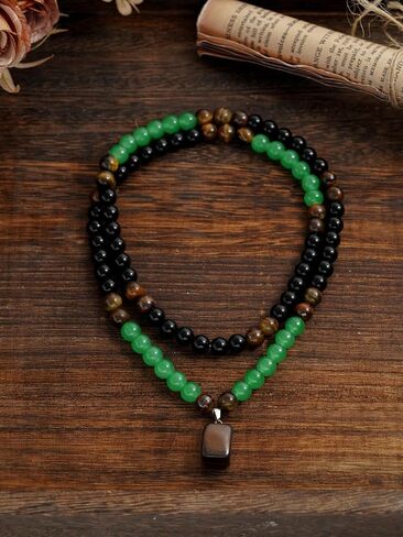 Money Attraction Necklace and Bracelet Set for Men Green Beaded Tiger Eye Money Necklace Jewelry Gift for Men Women in Kuwait