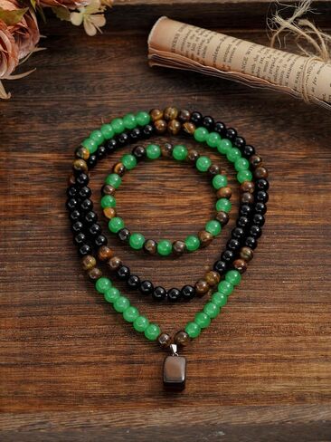 Money Attraction Necklace and Bracelet Set for Men Green Beaded Tiger Eye Money Necklace Jewelry Gift for Men Women in Kuwait