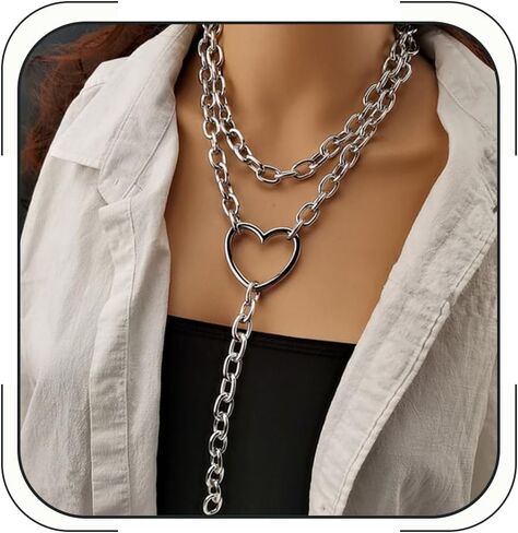 Chunky Gold Chain Necklaces for Women Long Silver Layered Hip Hop Cuban Link Chain Pendant Necklace Trendy Punk Jewelry in Saudi Arabia