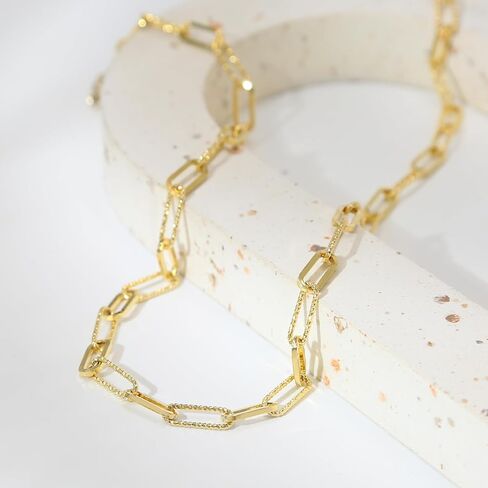 Paperclip Chain Necklace for Women, Adjustable Non‑Tarnish 14K Gold Plated Link Chain, Hypoallergenic Paper Clip Necklace for Layering in Saudi Arabia