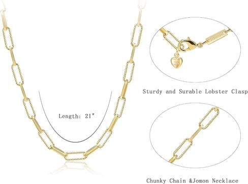 Paperclip Chain Necklace for Women, Adjustable Non‑Tarnish 14K Gold Plated Link Chain, Hypoallergenic Paper Clip Necklace for Layering in Saudi Arabia