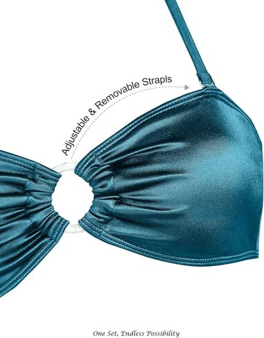 3 Piece Swimsuits for Women Metallic Strapless Bikini Set with Ruched Coverup Halter Criss Cross Bathing Suit in Kuwait