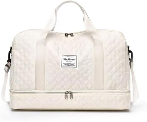 Gym Tote Bag with Shoe Compartment and Wet Pocket, Large Capacity Weekender Duffle Bags, Waterproof Carry on Travel Bag for Overnight, Yoga, Sports, Workout, 19.7"×9"×12.6", Beige in Kuwait