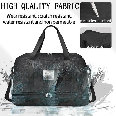 Large Quilted Weekender Bag for Women – Lightweight Nylon Overnight Duffel with Separate Shoe Compartment – Waterproof Carry-On Travel Luggage Tote & Gym Bag with Crossbody Strap (Black) in Kuwait