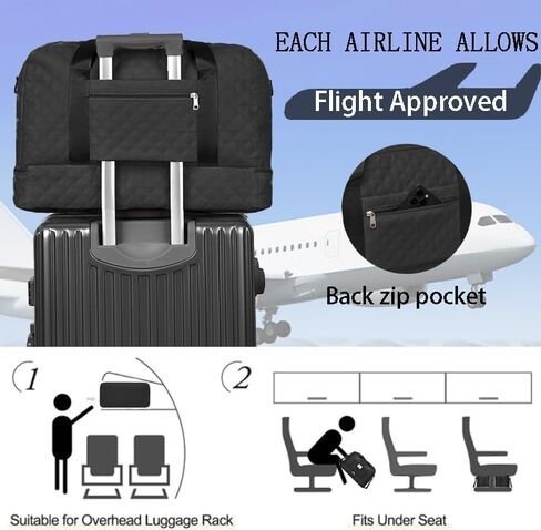Large Quilted Weekender Bag for Women – Lightweight Nylon Overnight Duffel with Separate Shoe Compartment – Waterproof Carry-On Travel Luggage Tote & Gym Bag with Crossbody Strap (Black) in Kuwait