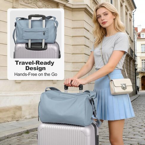 Small Gym Bag for Women 14 Inch Crossbody Sling Duffel with Shoe Compartment & Wet/Dry Pocket, Water-Resistant Personal Item Travel Bag for Weekender Dance Yoga, Dusty Blue in Kuwait