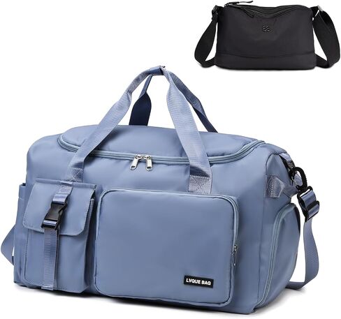 Eslcorri Travel & Fitness Set: Duffle Bag Backpack with Shoe Compartment + Wet Pocket & Lightweight 3-Zipper Nylon Crossbody Bag- Blue Duffel in Saudi Arabia