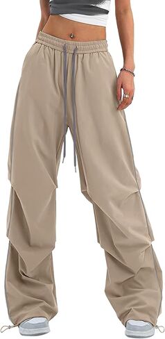 Women's Casual Parachute Pants Baggy Hiking Pants Drawstring Elastic Waist Track Y2K Trousers in Saudi Arabia