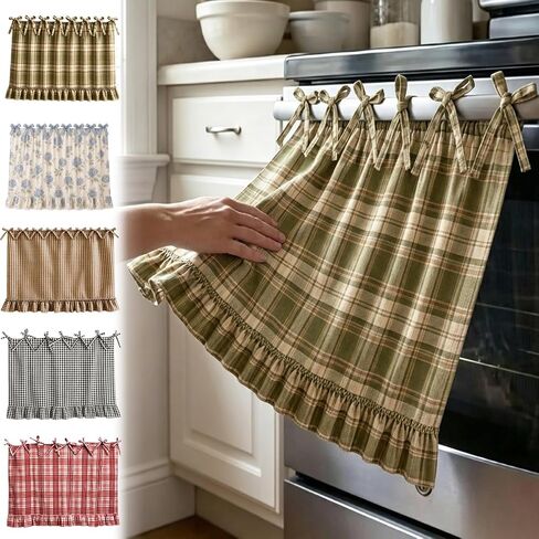 Farmhouse Oven Skirt, Green Handmade Oven Curtain for Stove, Vintage Cotton Blend Oven Skirt Curtain for Farmhouse Cottage Dishwasher Kitchen Decor, with Ruffles and Ribbon Ties (Green) in Kuwait