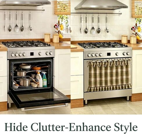Farmhouse Oven Skirt, Green Handmade Oven Curtain for Stove, Vintage Cotton Blend Oven Skirt Curtain for Farmhouse Cottage Dishwasher Kitchen Decor, with Ruffles and Ribbon Ties (Green) in Kuwait