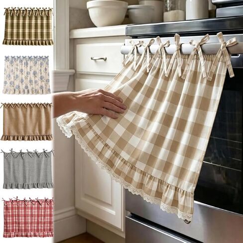 Farmhouse Oven Skirt, Green Handmade Oven Curtain for Stove, Vintage Cotton Blend Oven Skirt Curtain for Farmhouse Cottage Dishwasher Kitchen Decor, with Ruffles and Ribbon Ties (Green) in Kuwait