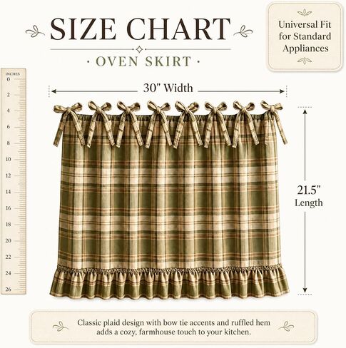 Farmhouse Oven Skirt, Green Handmade Oven Curtain for Stove, Vintage Cotton Blend Oven Skirt Curtain for Farmhouse Cottage Dishwasher Kitchen Decor, with Ruffles and Ribbon Ties (Green) in Kuwait