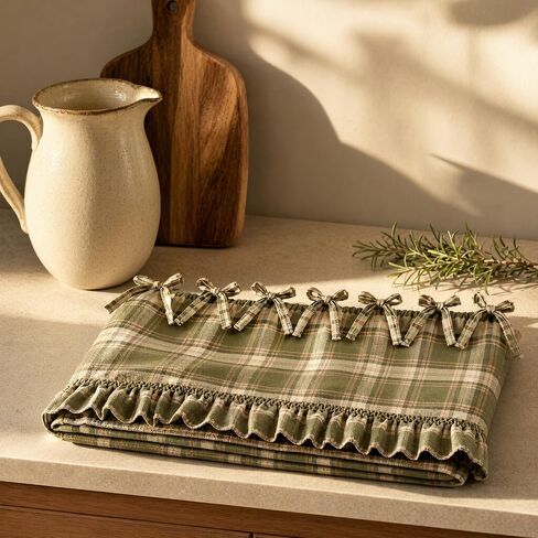 Farmhouse Oven Skirt, Green Handmade Oven Curtain for Stove, Vintage Cotton Blend Oven Skirt Curtain for Farmhouse Cottage Dishwasher Kitchen Decor, with Ruffles and Ribbon Ties (Green) in Kuwait