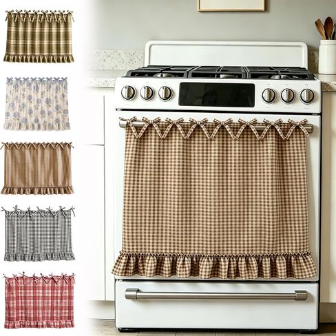 Farmhouse Oven Skirt, Green Handmade Oven Curtain for Stove, Vintage Cotton Blend Oven Skirt Curtain for Farmhouse Cottage Dishwasher Kitchen Decor, with Ruffles and Ribbon Ties (Green) in Kuwait