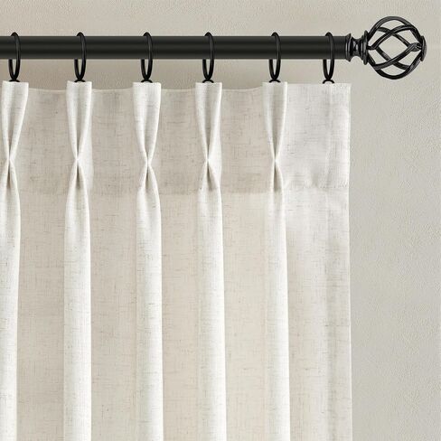 Nanspring Linen Pinch Pleated Curtains 96 Inch for Living Room Bedroom Ceiling to Floor Semi Sheer Natural Cream Light Filtering Back Tab 8ft Drapes 2 Panels Ivory Beige Boho Farmhouse Decor in Saudi Arabia