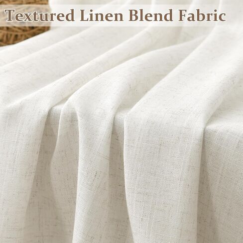 Nanspring Linen Pinch Pleated Curtains 96 Inch for Living Room Bedroom Ceiling to Floor Semi Sheer Natural Cream Light Filtering Back Tab 8ft Drapes 2 Panels Ivory Beige Boho Farmhouse Decor in Saudi Arabia