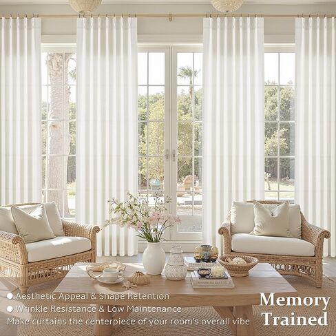 Nanspring Linen Pinch Pleated Curtains 96 Inch for Living Room Bedroom Ceiling to Floor Semi Sheer Natural Cream Light Filtering Back Tab 8ft Drapes 2 Panels Ivory Beige Boho Farmhouse Decor in Saudi Arabia
