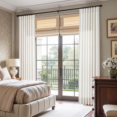Nanspring Linen Pinch Pleated Curtains 96 Inch for Living Room Bedroom Ceiling to Floor Semi Sheer Natural Cream Light Filtering Back Tab 8ft Drapes 2 Panels Ivory Beige Boho Farmhouse Decor in Saudi Arabia