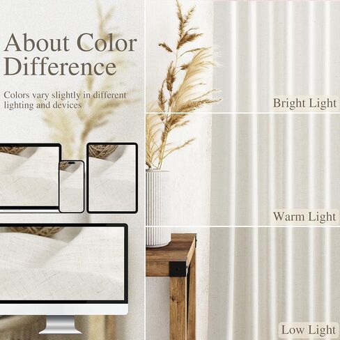 Nanspring Linen Pinch Pleated Curtains 96 Inch for Living Room Bedroom Ceiling to Floor Semi Sheer Natural Cream Light Filtering Back Tab 8ft Drapes 2 Panels Ivory Beige Boho Farmhouse Decor in Saudi Arabia